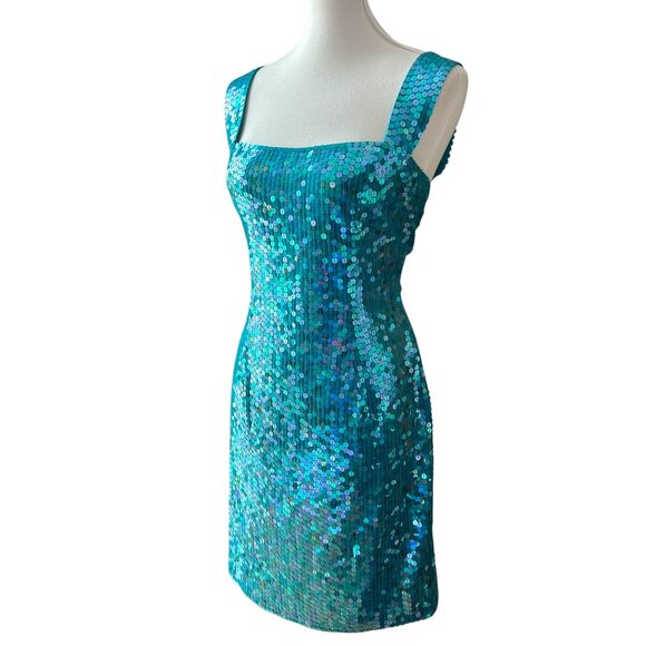 Vintage Womens Cocktail Dress Medium 90s Sequin 80s Party Formal Disco  Mermaid